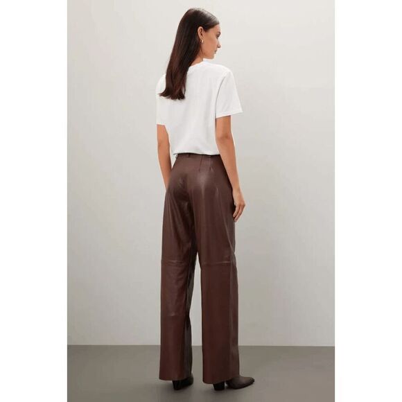Veda Women's brown leather trousers Straight Leg High Waist 10 Flaw - Picture 3 of 7